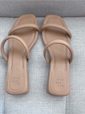 A New Day Nude Heeled Sandals | Minimal Strap | Block Heel | Size 8.5